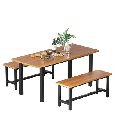 Furmax Expandable Dining Table Set for 4 with 2 Benches High Quality Metal Frame & Wood Board Kitchen Living Room Small Space Modern Kitchen Table