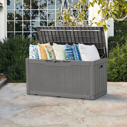 Furmax 100 Gallon Patio Lockable Storage Box, Indoor Outdoor Large Size Resin Deck Container,