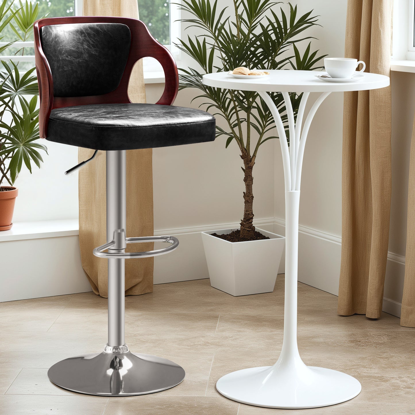 Furmax Bar stools PU Leather Modern Double Material Armless Chairs with Footrest Adjustable Barstool with Back for Kitchen Living Room Pub