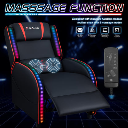 Furmax RGB LED Lights Gaming Massage Recliner Chair Racing Style Single Living Room Sofa Ergonomic Home Theater Seating with Massage Lumbar Support