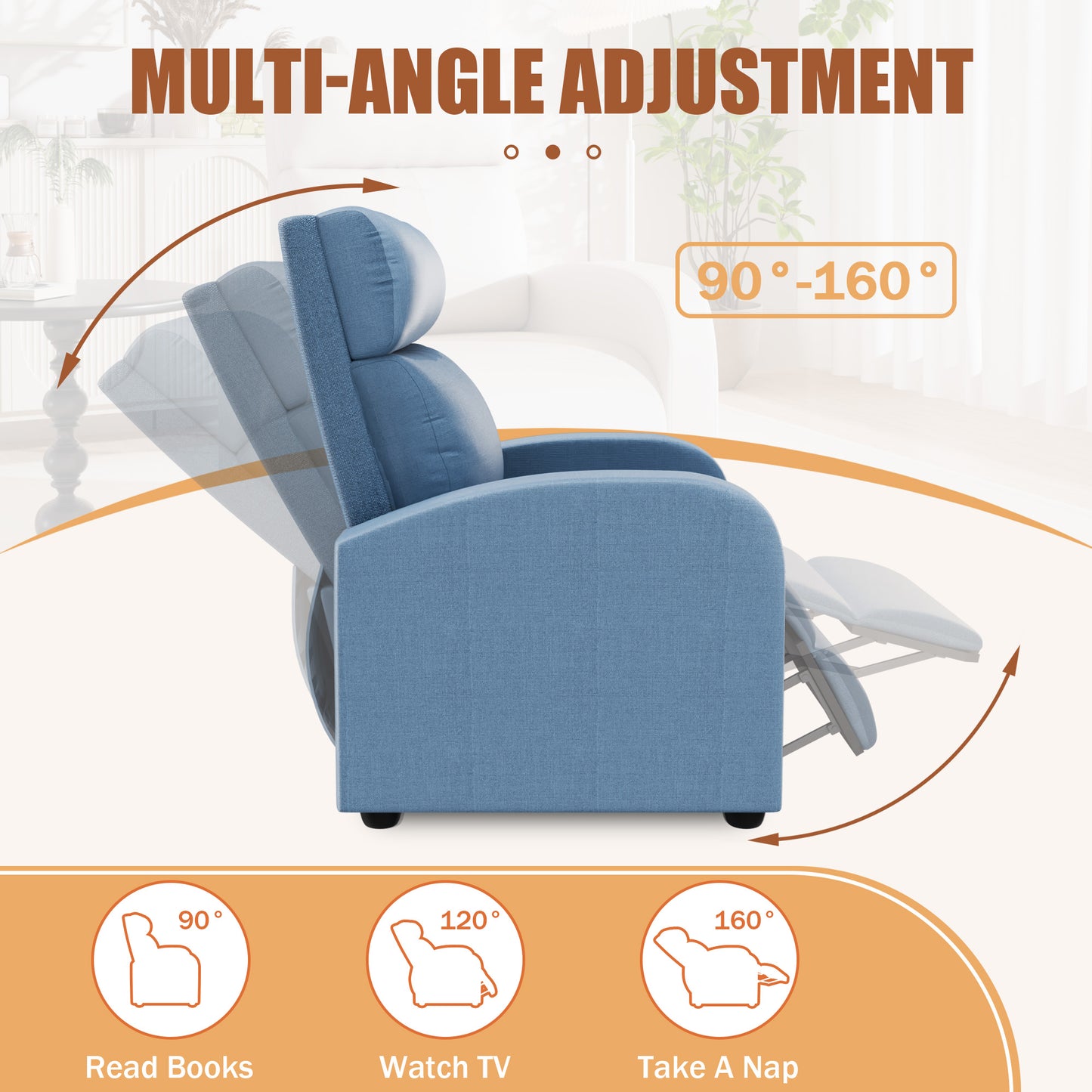Furmax Recliner Chair Pu Leather Single Sofa Home Theater Recliners with Lumbar Support for Living Room