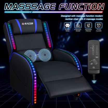 Furmax RGB LED Lights Gaming Massage Recliner Chair Racing Style Single Living Room Sofa Ergonomic Home Theater Seating with Massage Lumbar Support