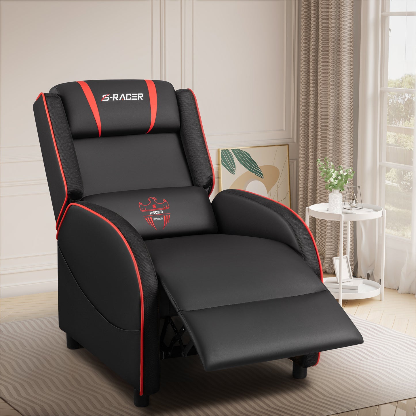 Furmax RGB LED Lights Gaming Massage Recliner Chair Racing Style Single Living Room Sofa Ergonomic Home Theater Seating with Massage Lumbar Support