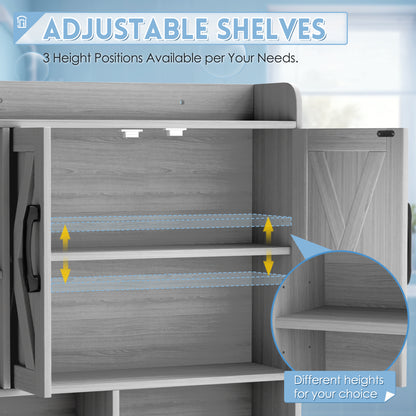 Furmax Farmhouse Style Over The Toilet Storage Cabinet with Barn Doors, Space Saver with Toilet Paper Holder for Bathroom and Restroom