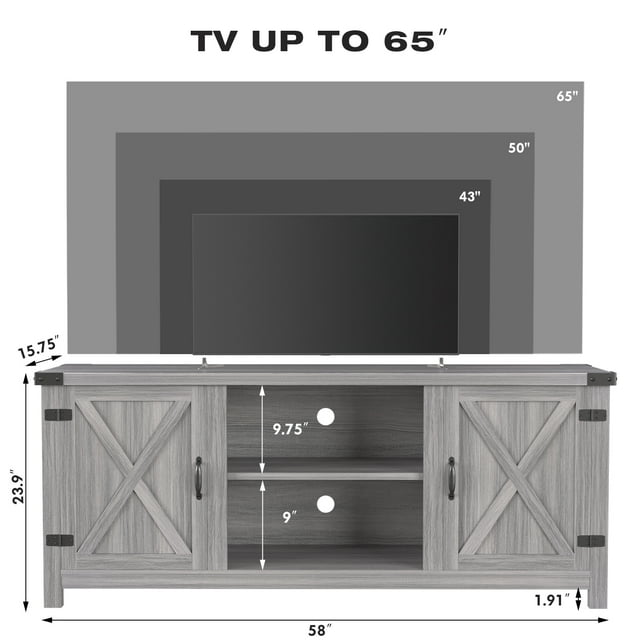 Furmax Barn Door TV Stand Media Console Center Industrial Style for TVs up to 65",