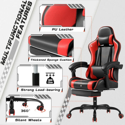 Furmax High Back Massage Gaming Chair with Footrest PU Leather Racing Computer Chair with Lumbar Support Ergonomic Office Chairs, White