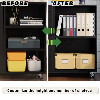 Furmax 3 Drawer Wood File Cabinet, Mobile Lateral Filing Cabinet, Printer Stand with Open Storage Shelves for Home Office, Black