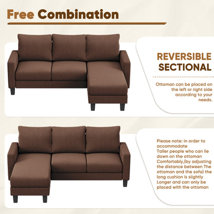 Furmax 70" Convertible Sectional Sofa Couch 3-Seat L-Shaped Small Sofa Couch with Reversible Chaise for Small Living Room, Apartment and Small Space
