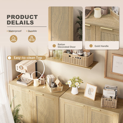 Furmax Rattan Door Buffet Cabinet Sideboard for Kitchen Wood Storage with Adjustable Shelf for Hallway Entry and Living Room