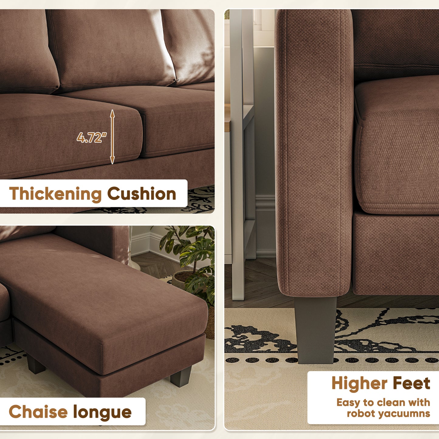 Furmax 70" Convertible Sectional Sofa Couch 3-Seat L-Shaped Small Sofa Couch with Reversible Chaise for Small Living Room, Apartment and Small Space