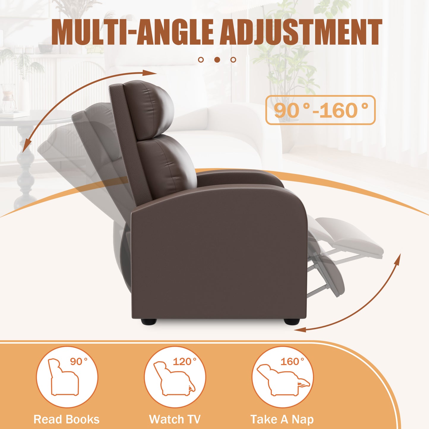Furmax Recliner Chair Pu Leather Single Sofa Home Theater Recliners with Lumbar Support for Living Room