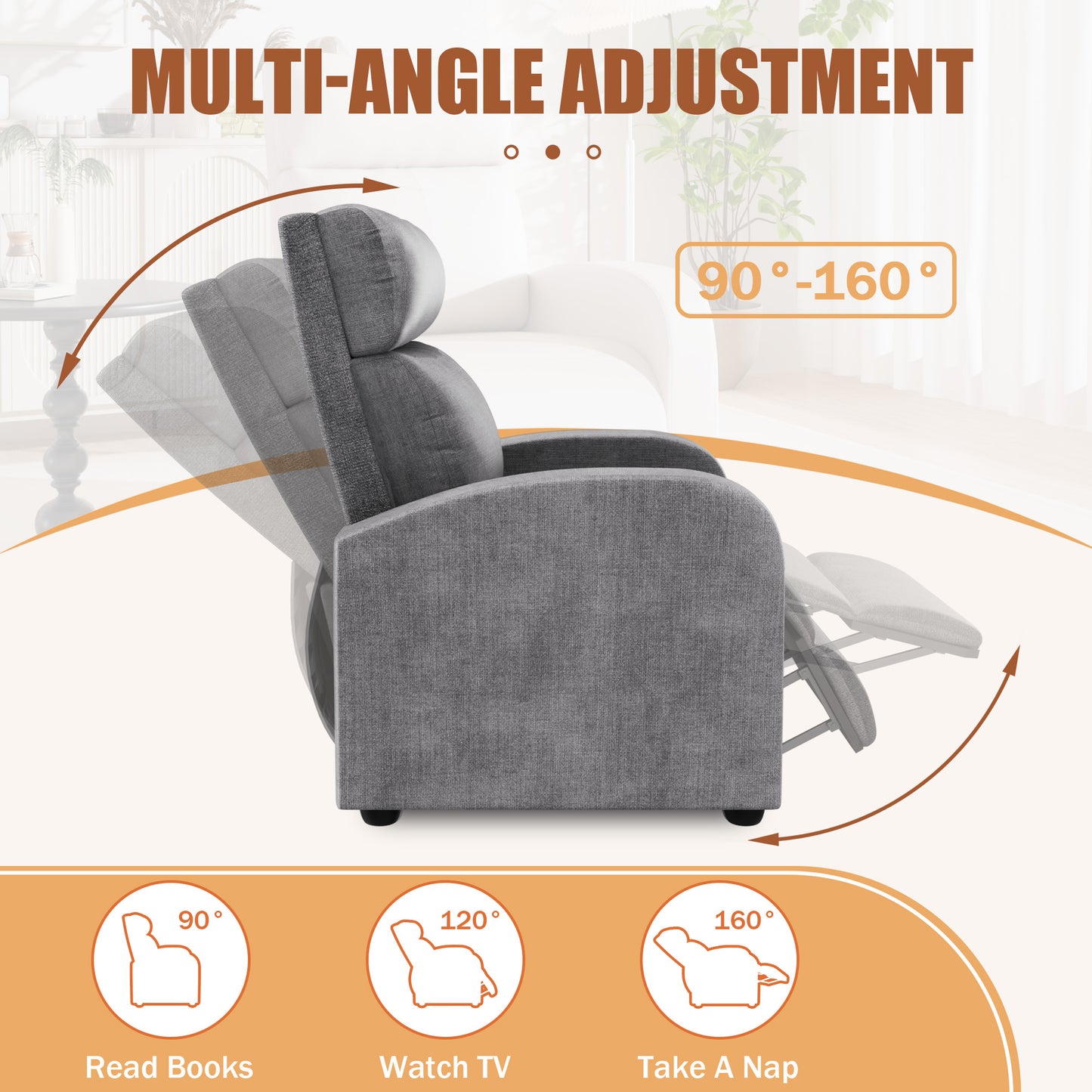 Furmax Recliner Chair Pu Leather Single Sofa Home Theater Recliners with 2 Point Massage Function for Living Room