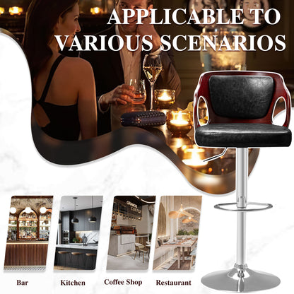 Furmax Bar stools PU Leather Modern Double Material Armless Chairs with Footrest Adjustable Barstool with Back for Kitchen Living Room Pub