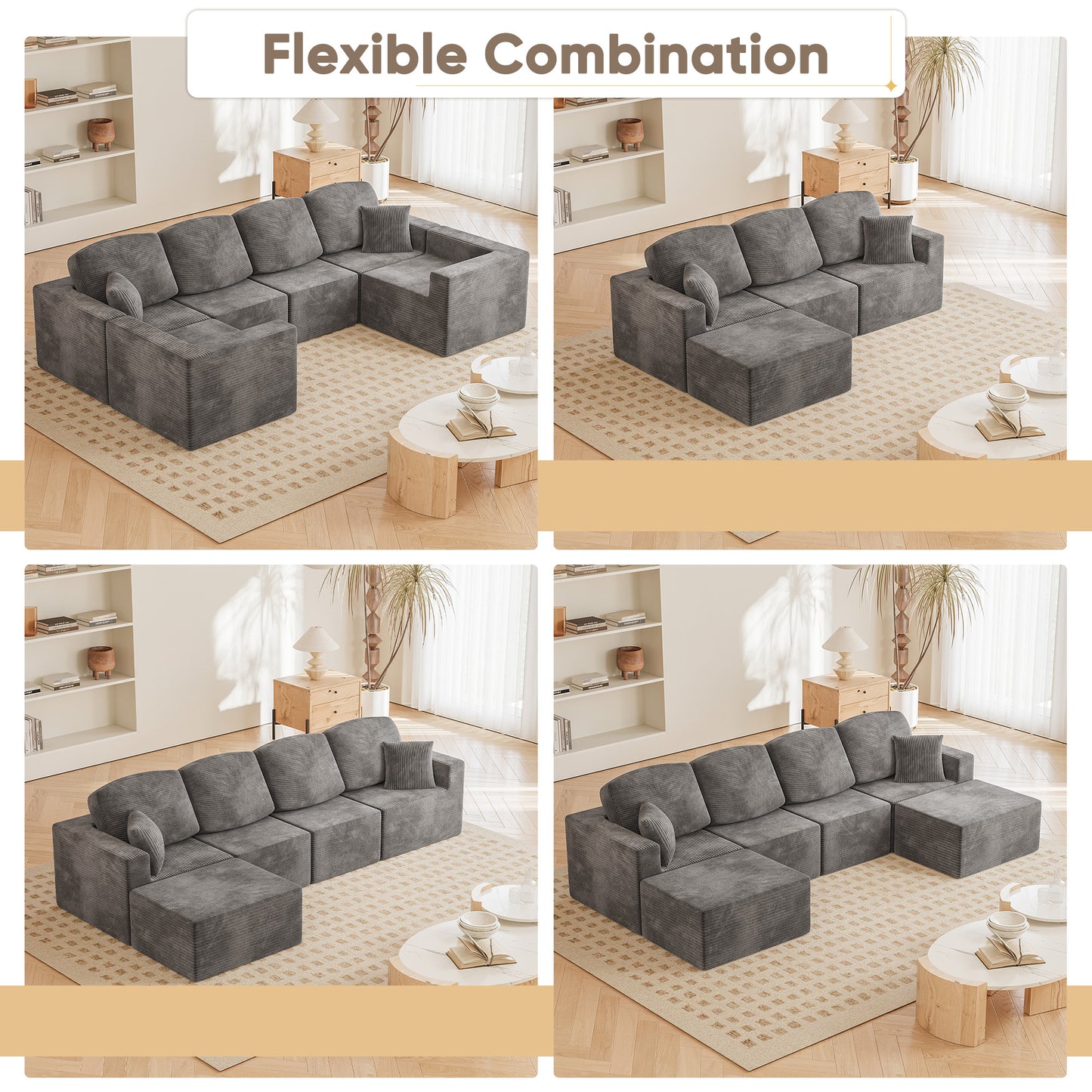 Furmax Modular Sectional Sofa – Tool-Free Assembly Multi-Seat Sofa Set for Living Room, Boneless Design Furniture