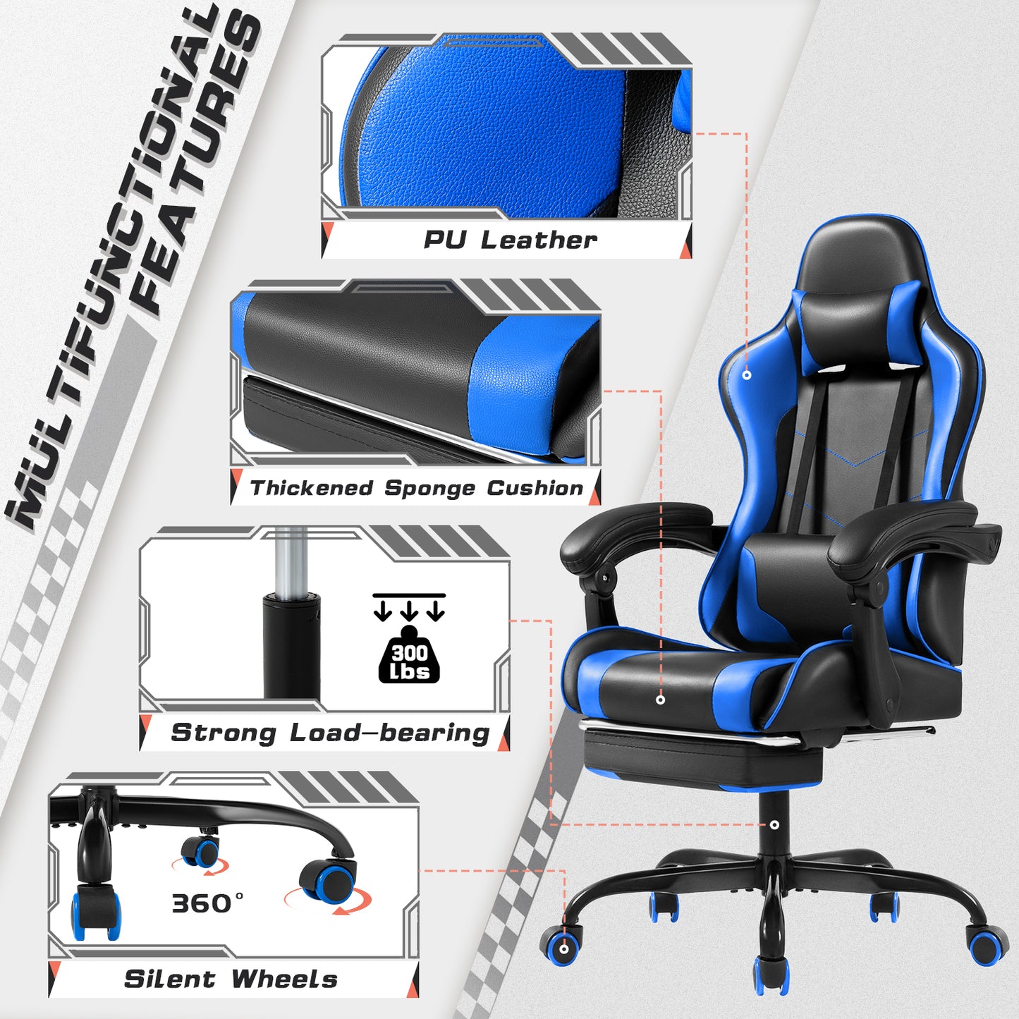 Furmax High Back Massage Gaming Chair with Footrest PU Leather Racing Computer Chair with Lumbar Support Ergonomic Office Chairs, White