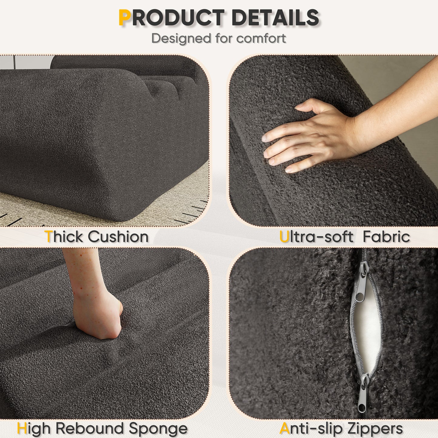 Furmax Modern Tufted Upholstered Sofa, High-Density Sponge Filled Comfortable Couch, Suitable for Living Room, Bedroom and Apartment