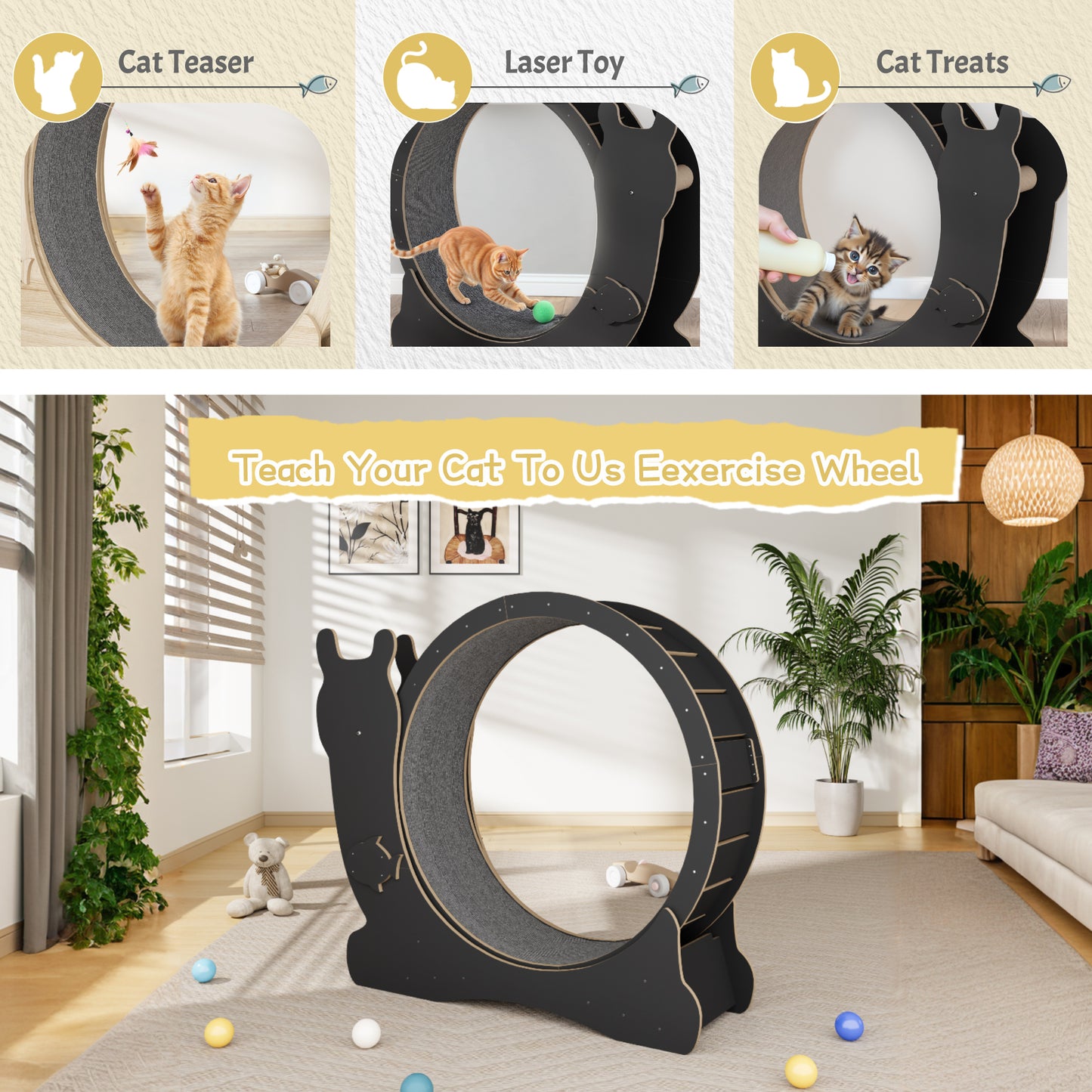 Furmax Cat Indoor Exercise Wheel Cat Running Wheel with Carpeted Runway