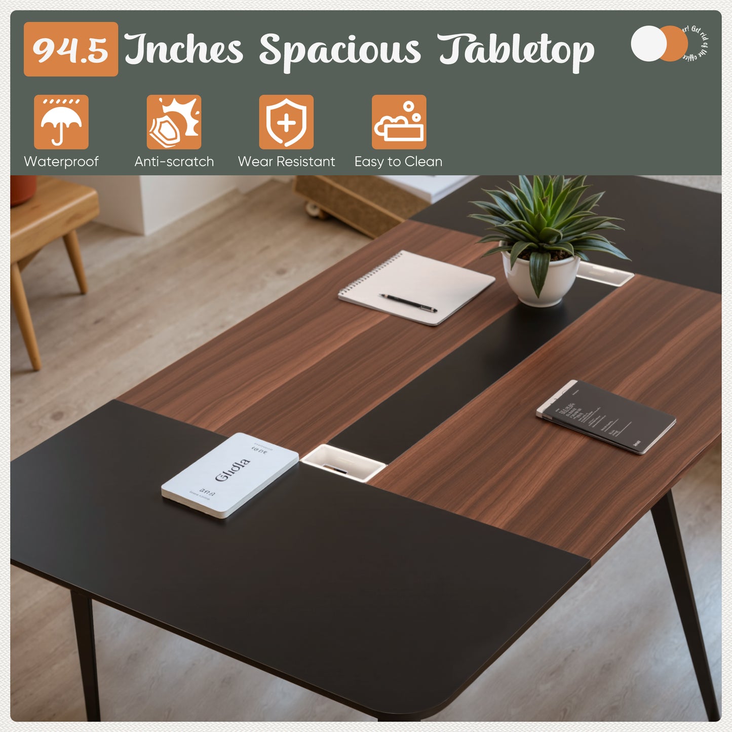 Furmax 8FT Conference Table for 10 People, 94.49L x 47.24W x 29.92H Inches Large Meeting Table with Cable Grommets, Modern Seminar Boardroom Table for Office Conference Room, Brown