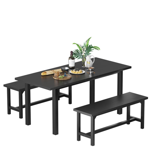 Furmax Expandable Dining Table Set for 4 with 2 Benches High Quality Metal Frame & Wood Board Kitchen Living Room Small Space Modern Kitchen Table