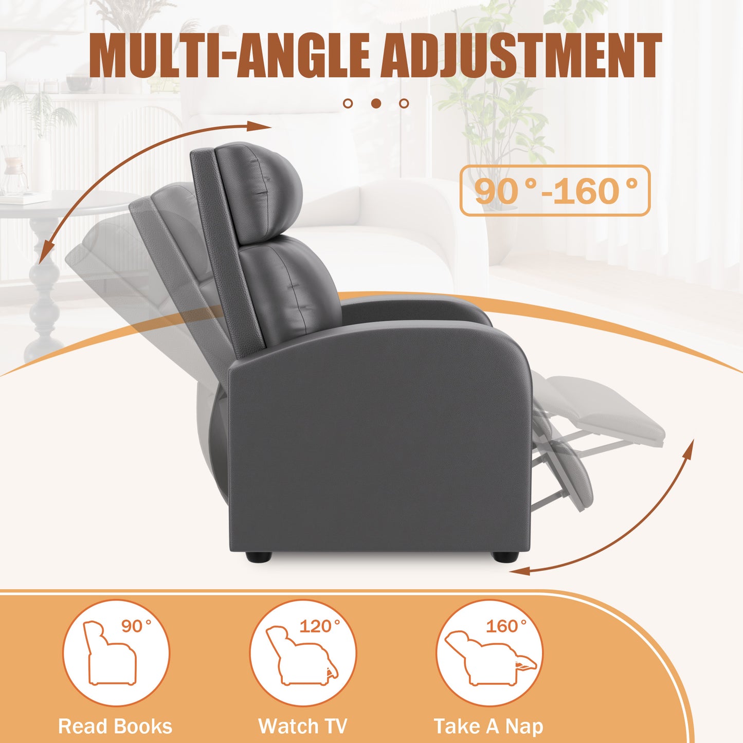 Furmax Recliner Chair Pu Leather Single Sofa Home Theater Recliners with Lumbar Support for Living Room