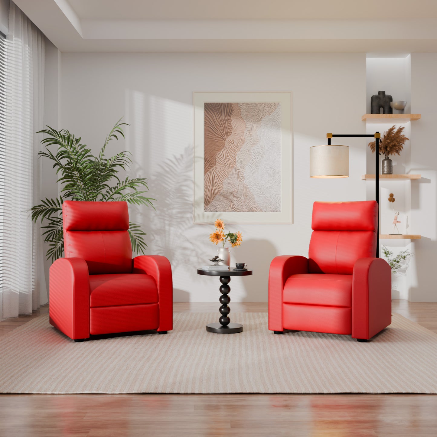 Furmax Recliner Chair Pu Leather Single Sofa Home Theater Recliners with Lumbar Support for Living Room