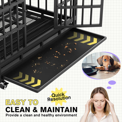 Furmax Heavy Duty Dog Crate with Removable Tray Large Dog Kennel Heavy Duty Dog Crate cage with Wheels
