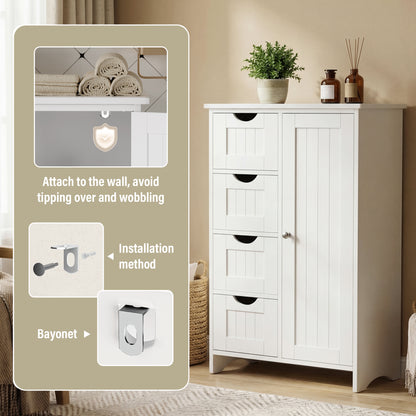 Furmax Wooden Bathroom Floor Cabinet with 4 Drawers, 1 Adjustable Shelf & 1 Cupboard，Side Storage Organizer Storage Cabinet for Bathroom, Entryway