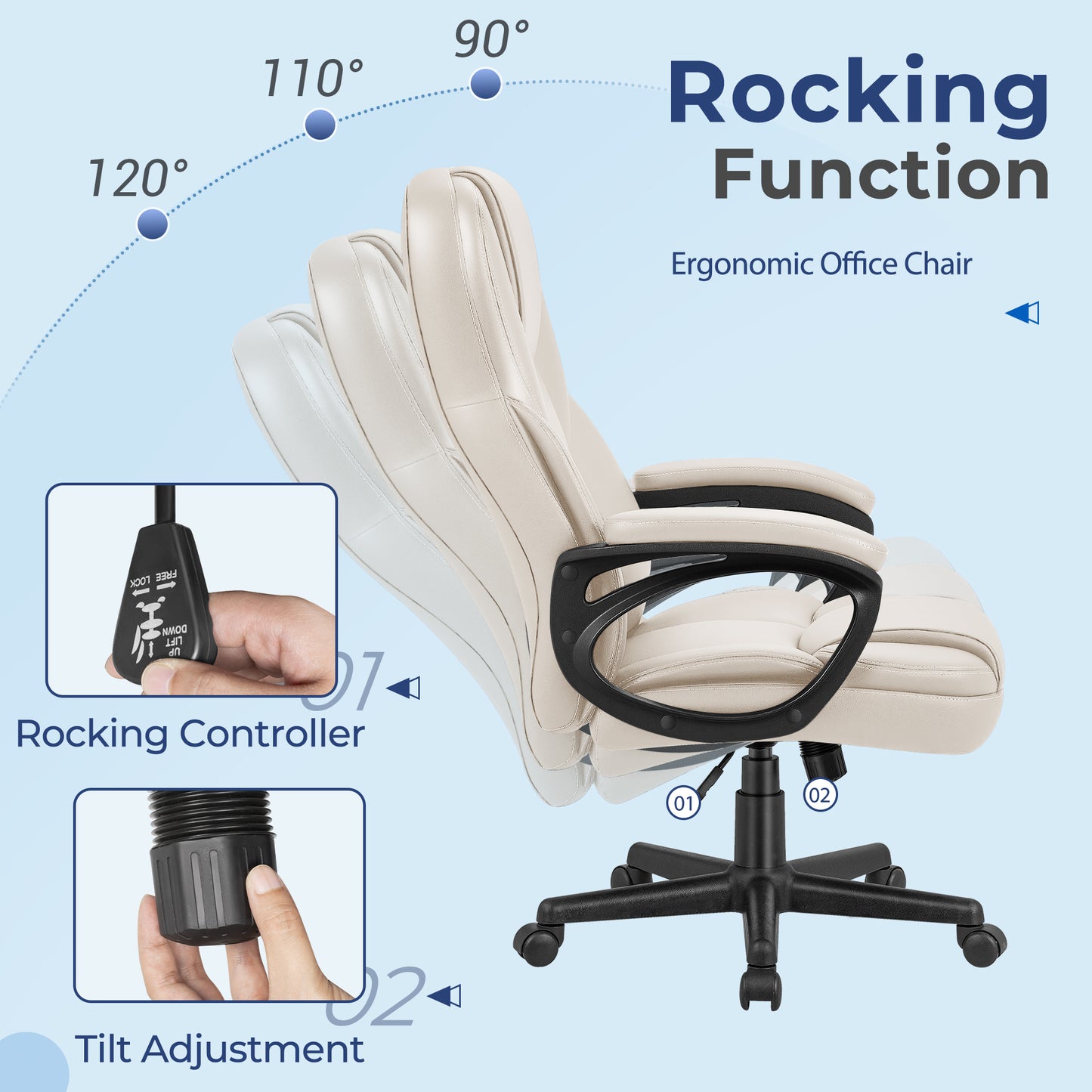 Furmax High-back Executive Office Chair With Lumbar Support Height Adjustable Swivel Seat PU Leather