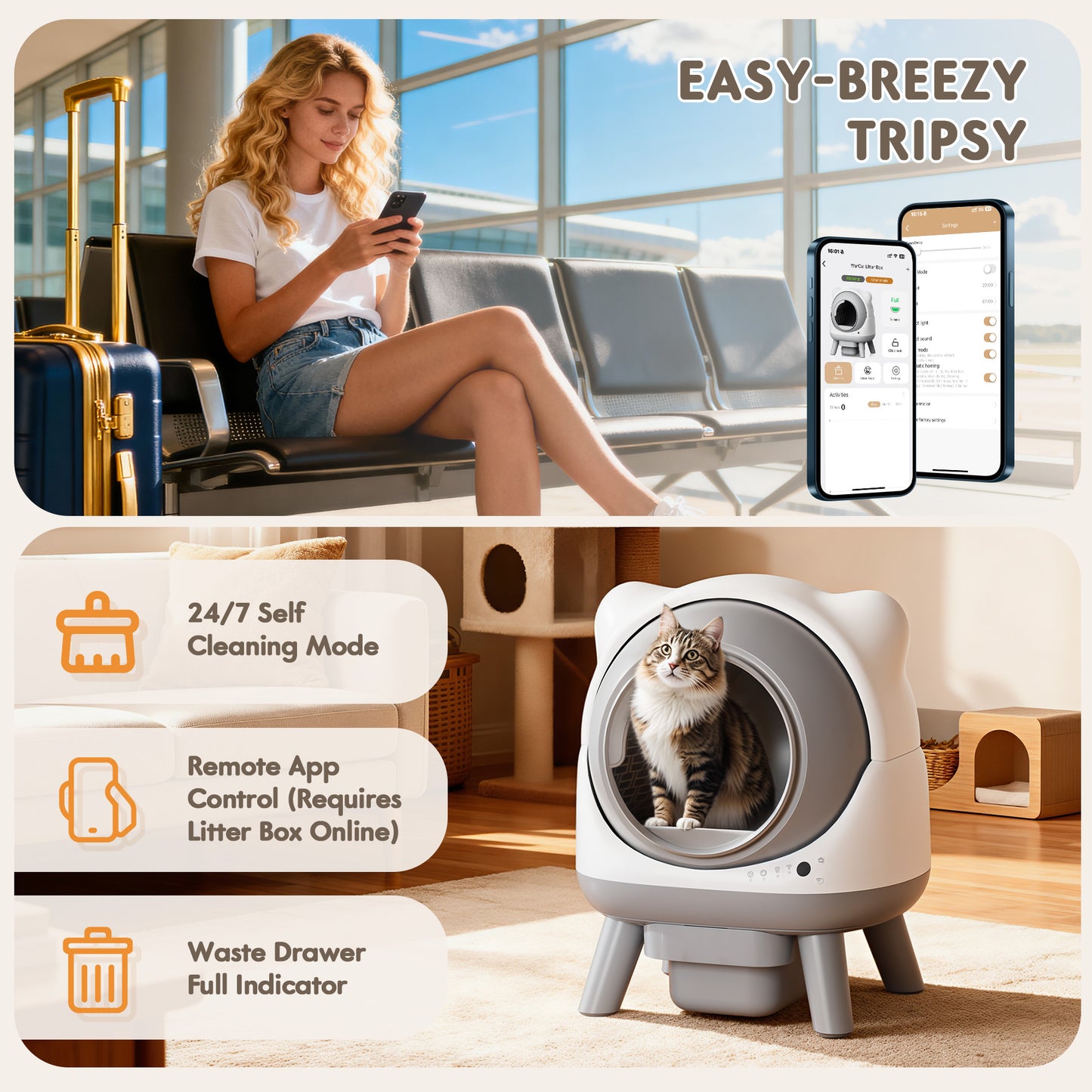 Furmax Automatic Self-Cleaning Cat Litter Box, Smart APP Control & Hands-Free Operation for Multiple Cats, All-Inclusive Bundle with Mat & Waste Bags