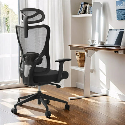 Furmax Ergonomic Mesh Task Chair with Adjustable Headrest, Lumbar Support, and Memory Foam Cushion for Office, Black