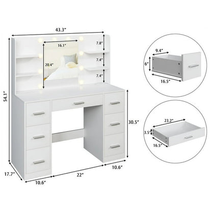 Furmax Makeup Vanity with Mirror and Drawers Vanity Desk Set with 3 Modes Adjustable Brightness Lights and USB Power Outlet