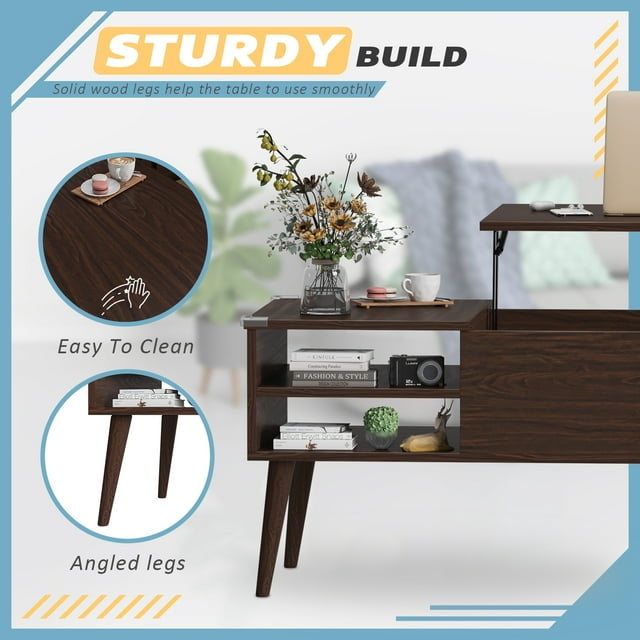 Furmax 39 Inch Wood Lift Top Coffee Table with Hidden Compartment and Storage Shelf, Lift Tabletop Dining Table for Home Living Room Bedroom, Office