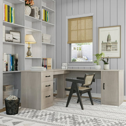 Furmax L Shaped Desk Corner Office Desk Computer Desk with Storage Cabinet & Drawers