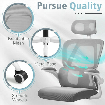 Furmax Ergonomic Office Chair Mesh Office Chair with Adjustable Headrest & Flip-Up Arms, Swivel Computer Task Chair with Lumbar Support