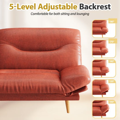 Furmax Futon with Five Angles Adjustable Armrests and Adjustable Backrest Futon Sofa Couch for Small Spaces Living Room Office,Leathaire Brown