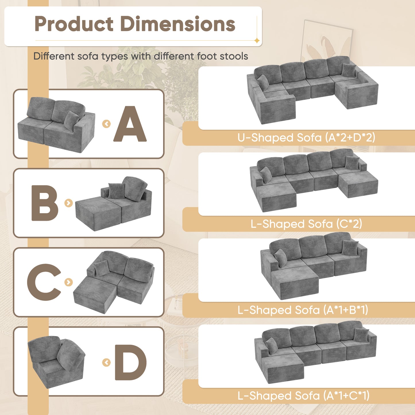 Furmax Modular Sectional Sofa – Tool-Free Assembly Multi-Seat Sofa Set for Living Room, Boneless Design Furniture