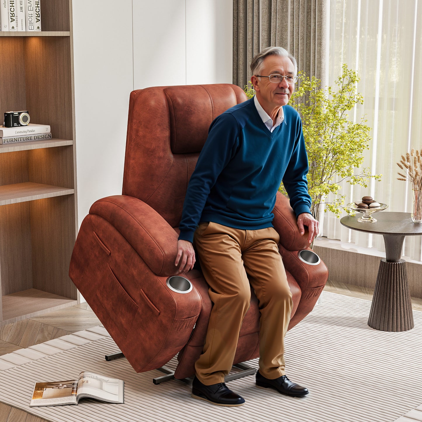 Furmax Power Lift Leathaire Fabric Recliner Chair Massage Recliner Sofa for Bedroom