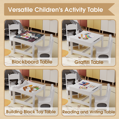 Furmax Children Table and Chair Set, 3 in 1 Wooden Activity Table and Chair Set with 2 in 1 Detachable Tabletop Table Storage Drawer for Home Nursery Playroom