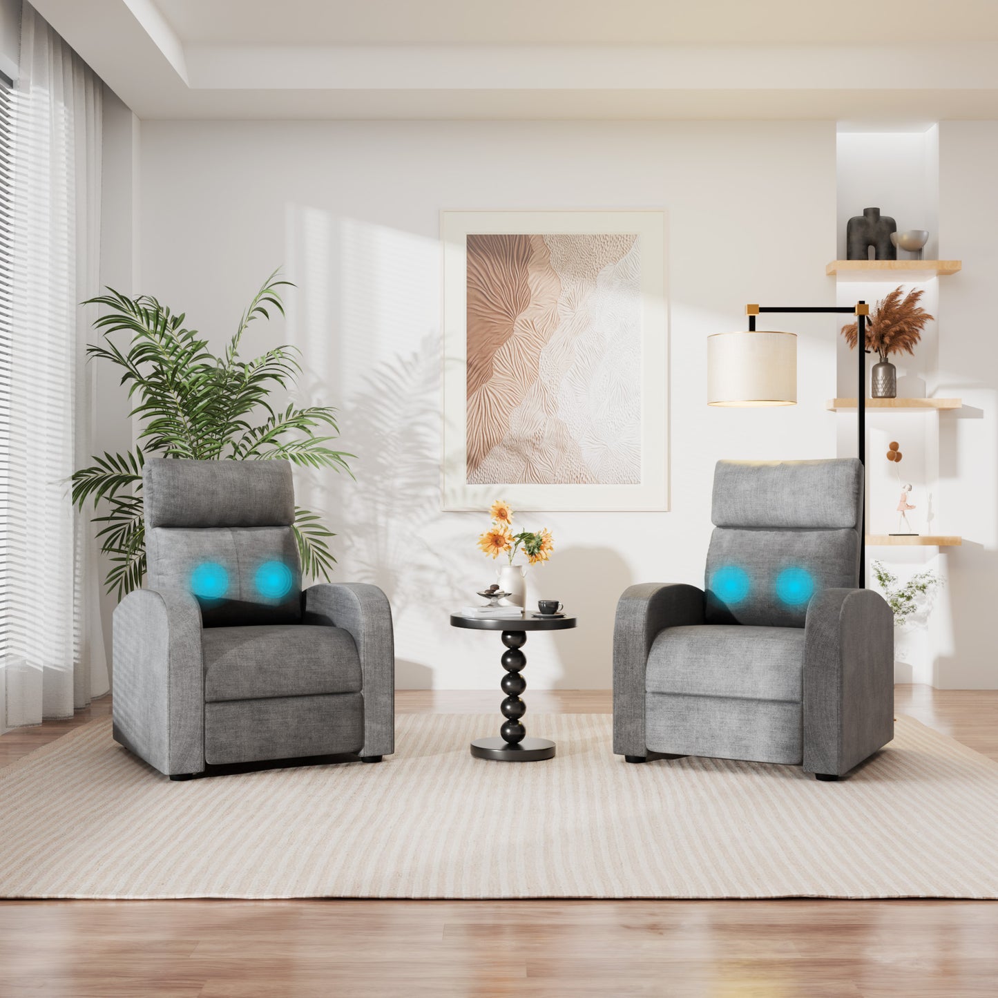 Furmax Recliner Chair Pu Leather Single Sofa Home Theater Recliners with 2 Point Massage Function for Living Room