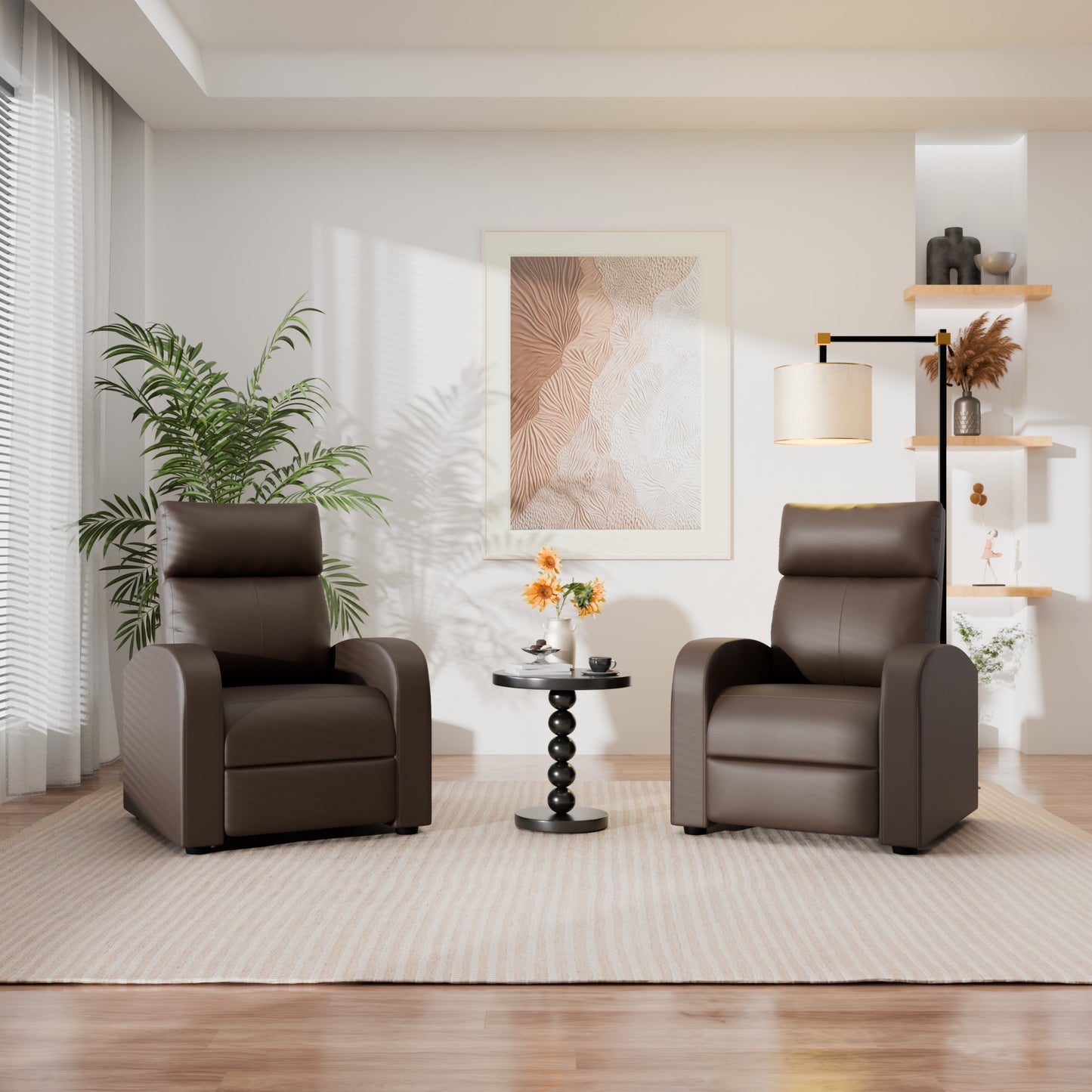 Furmax Recliner Chair Pu Leather Single Sofa Home Theater Recliners with Lumbar Support for Living Room