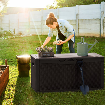 Furmax 100 Gallon Patio Lockable Storage Box, Indoor Outdoor Large Size Resin Deck Container,