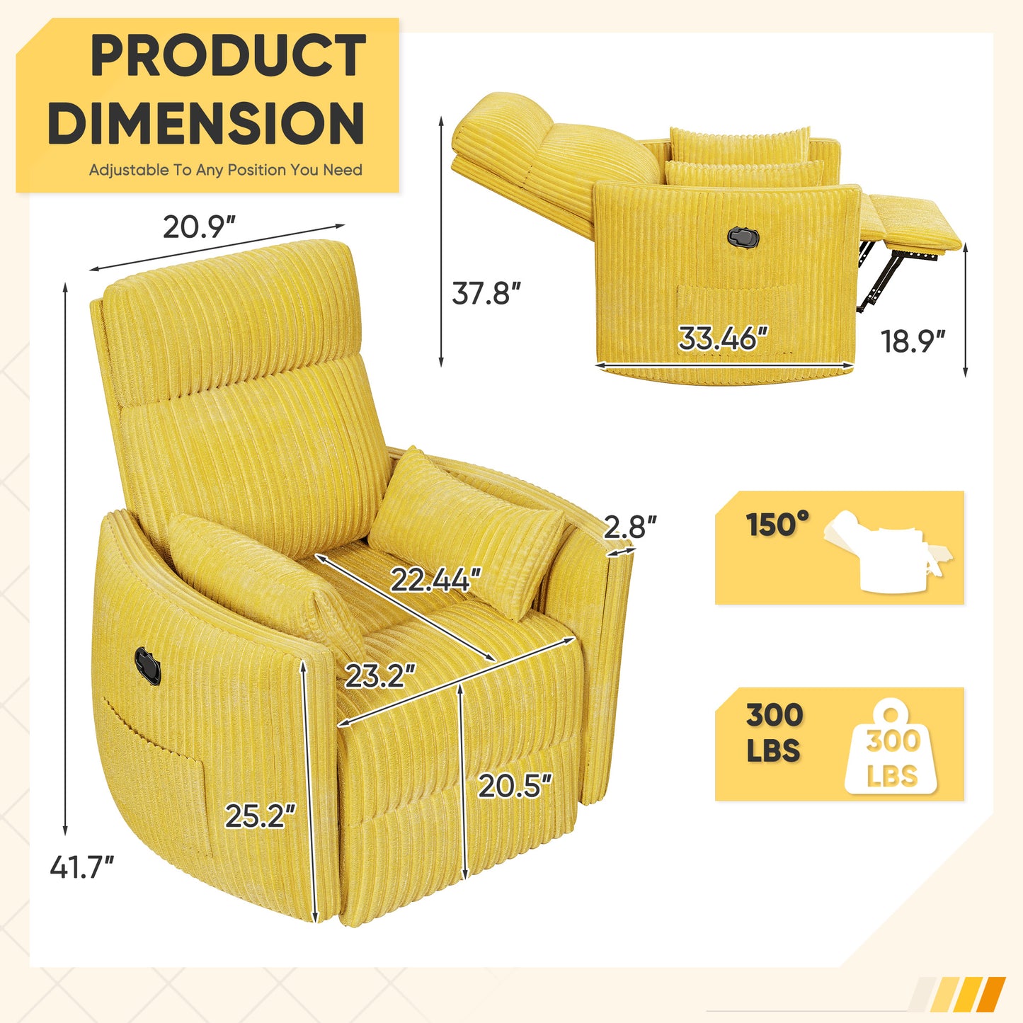 Furmax 360° Swivel Recliner Power Massage Rocker Chair Adult Glider Rocker with 2 Comfy Pillows for Nursery