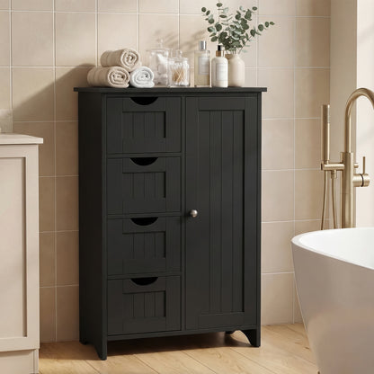 Furmax Wooden Bathroom Floor Cabinet with 4 Drawers, 1 Adjustable Shelf & 1 Cupboard，Side Storage Organizer Storage Cabinet for Bathroom, Entryway