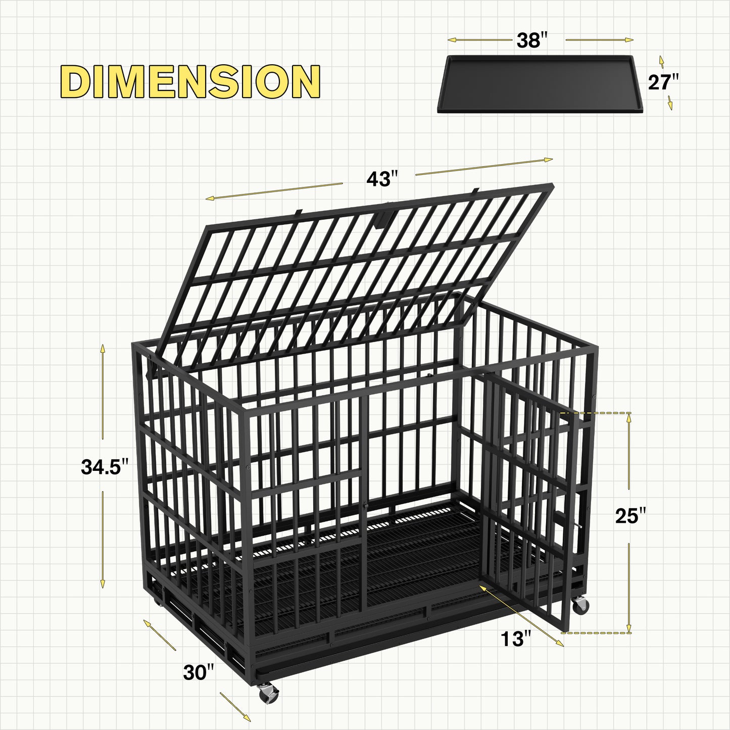 Furmax Heavy Duty Dog Crate with Removable Tray Large Dog Kennel Heavy Duty Dog Crate cage with Wheels