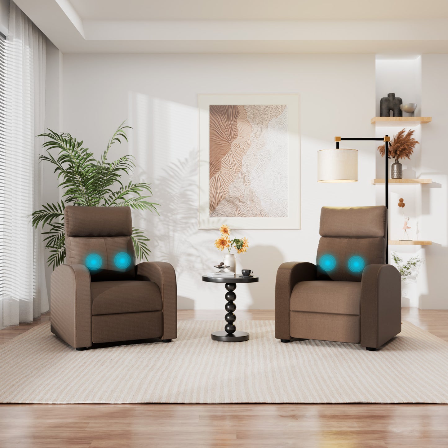 Furmax Recliner Chair Pu Leather Single Sofa Home Theater Recliners with 2 Point Massage Function for Living Room