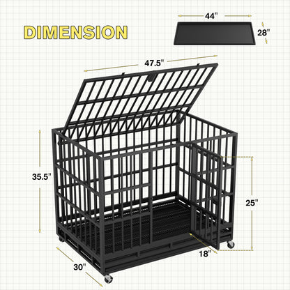 Furmax Heavy Duty Dog Crate with Removable Tray Large Dog Kennel Heavy Duty Dog Crate cage with Wheels