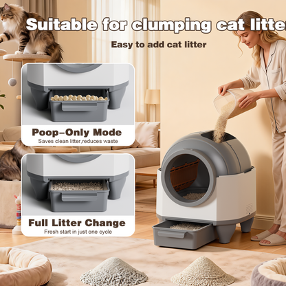 Furmax Self Cleaning cat Litter Box with Mat,Automatic Cat Litter Box for Multiple Cats with Safety Protection and App Control,A Complimentary Garbage Bag