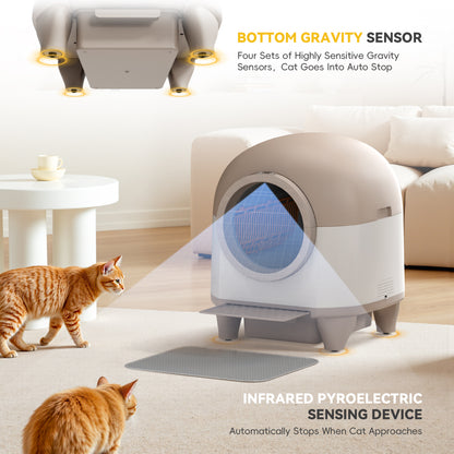 Furmax Self Cleaning cat Litter Box with Mat,Automatic Cat Litter Box for Multiple Cats with Safety Protection and App Control,A Complimentary Garbage Bag