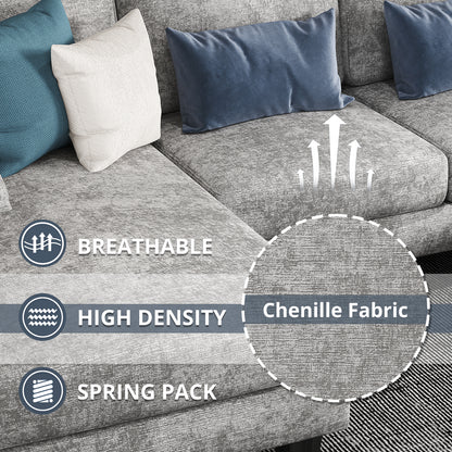 Furmax U-Shaped Sectional Sofa with Chaise, 4 Seats Chenille Fabric Sofa for Living room
