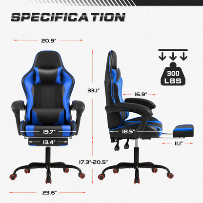Furmax High Back Massage Gaming Chair with Footrest PU Leather Racing Computer Chair with Lumbar Support Ergonomic Office Chairs, White